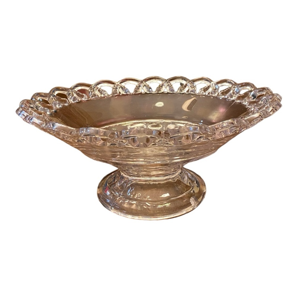 Vintage Imperial Glass Clear Lace Edge Compote Bowl